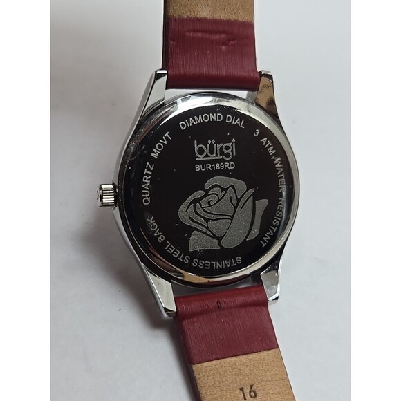 Burgi BUR189RD Womens Diamond Flower Dial Red Leather Quartz Watch New Battery main image 5